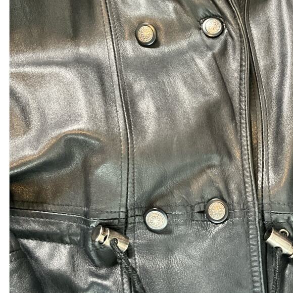 Vintage Hooded Cayenne 100% Leather Jacket 1990's Drawstring Waist SZ Small Men - Picture 9 of 12